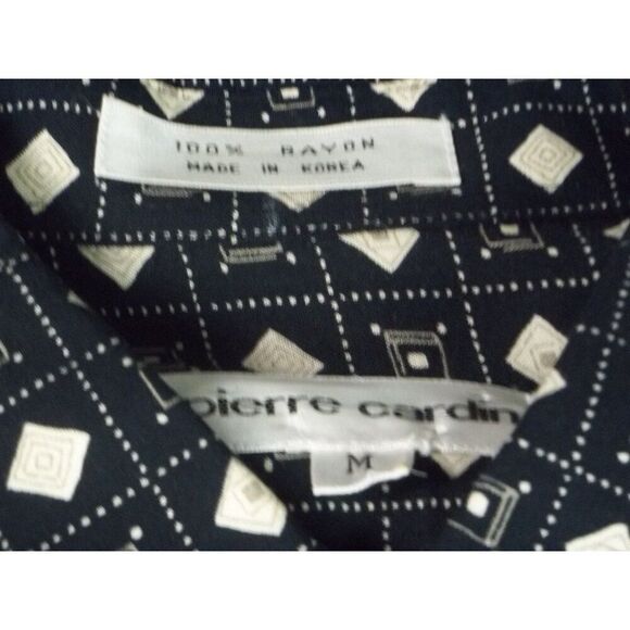 Pierre Cardin Button Up Shirt Men Sz M‎ Geometric Print Rayon Casual Workwear - Picture 8 of 9